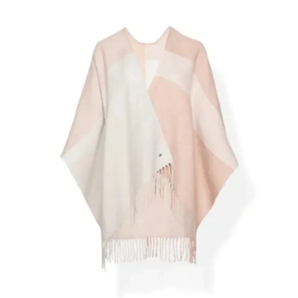 Soia & Kyo Scarfigan Scarf Poncho Cardigan Wrap Pink Plaid‎ Fringe NEW W/ Tags